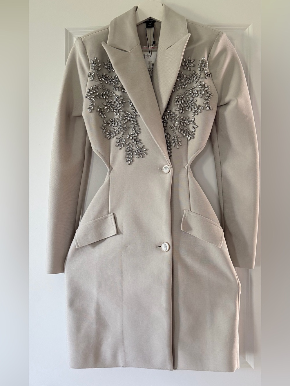 Karen Millen Embellished Figure Form Bandage Cut Out Back Blazer Dress
